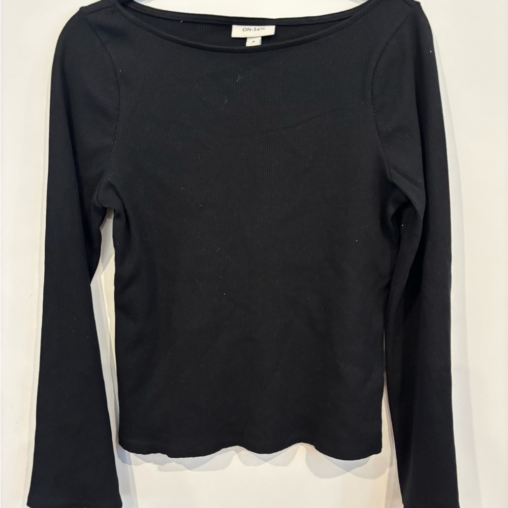 On 34th Long Sleeve Black Ribbed Top